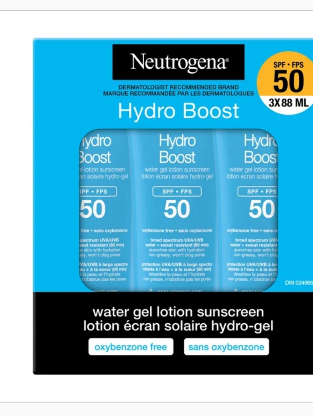 Neutrogena Hydro Boost Water Gel Lotion Sunscreen SPF 50, 3 x 88 mL